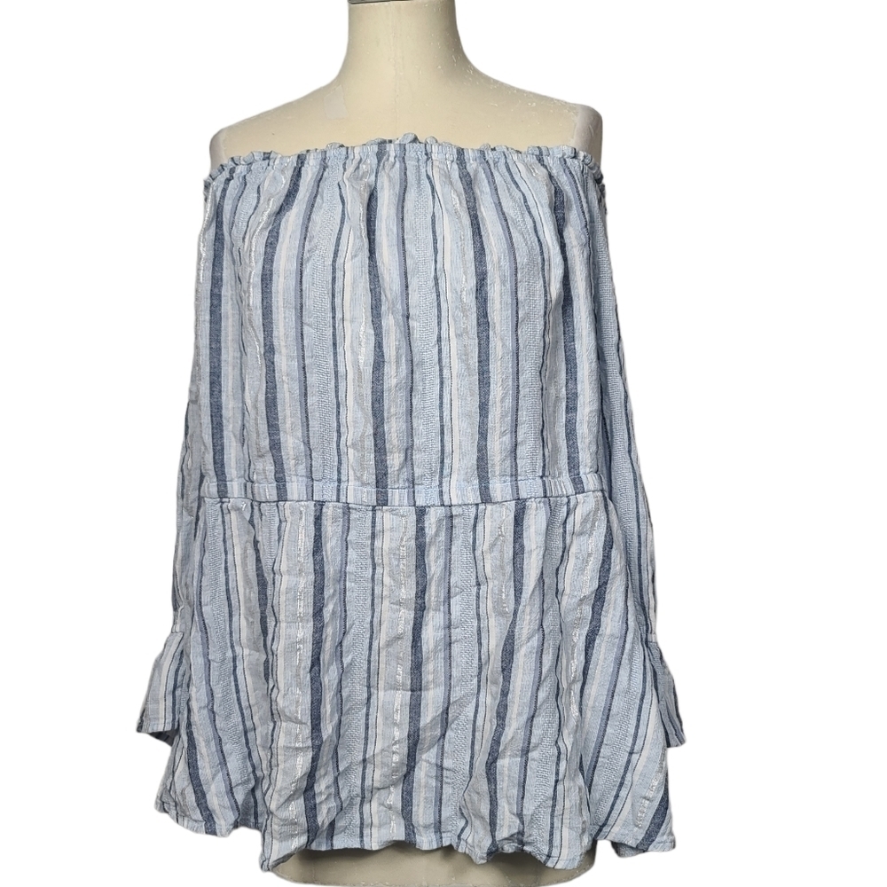Lane Bryant Off Shoulder Striped Linen Rayon Metallic Blouse 22/24